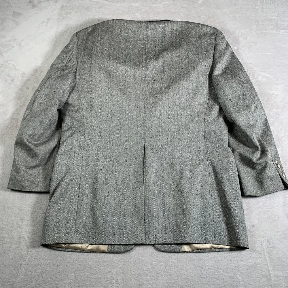 Old School Bespoke‎ Blazer Mens 43R Gray Herringbone Tailored USA 100% Linen
